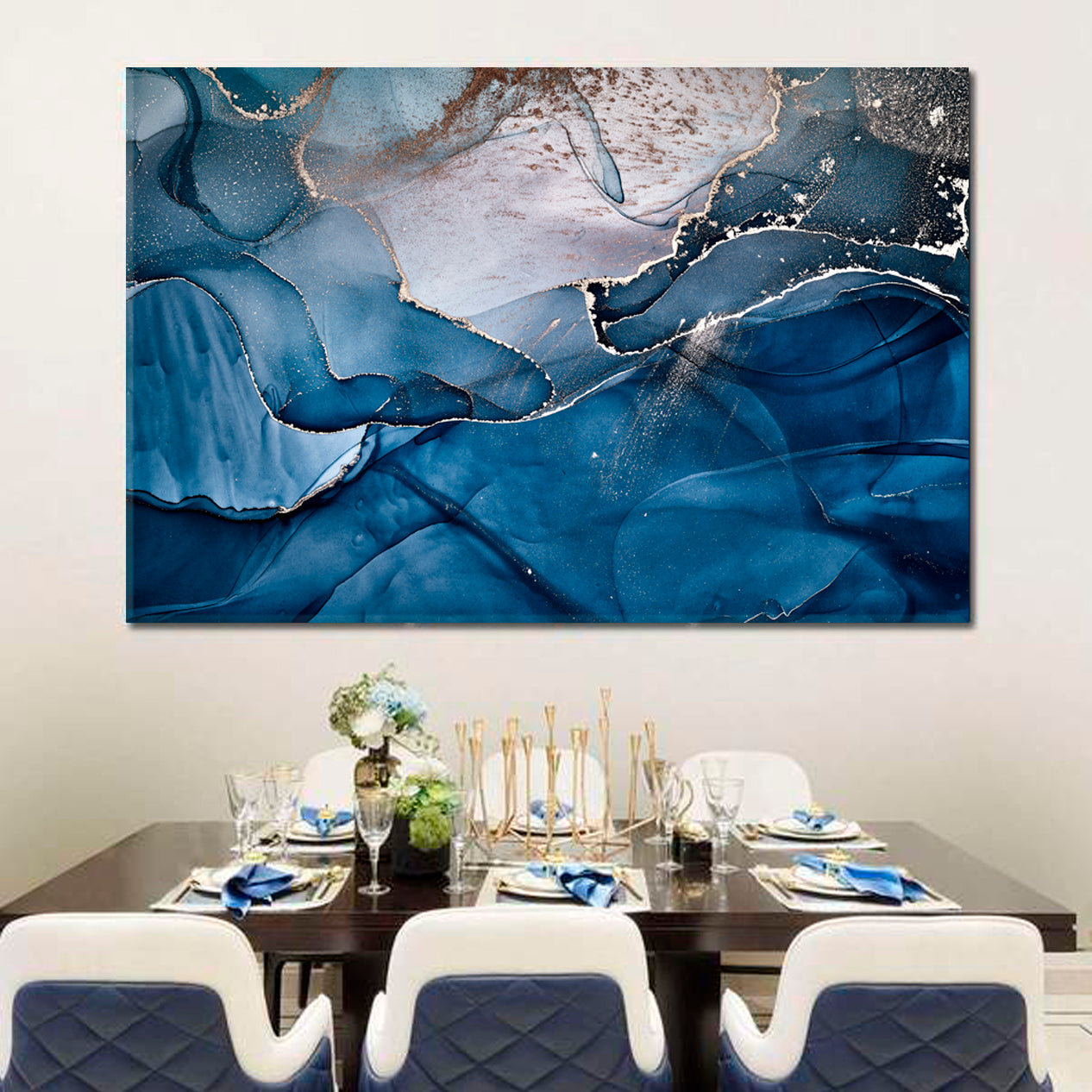 Alcohol Ink Abstract Blue Marble Pattern Modern Fluid Art Fluid Art, Oriental Marbling Canvas Print Artesty 1 panel 24" x 16" 