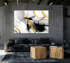 ABSTRACT CLOUDS ART & INK Black White Gold Marble Fluid Art, Oriental Marbling Canvas Print Artesty   