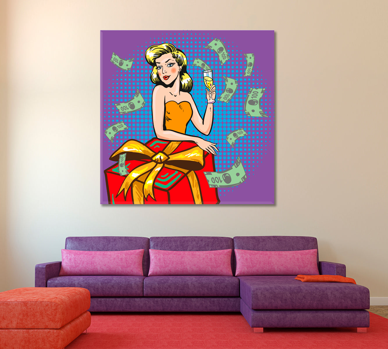 HAPPY LIFE Retro Pop Art Comic Style Pop Art Canvas Print Artesty   