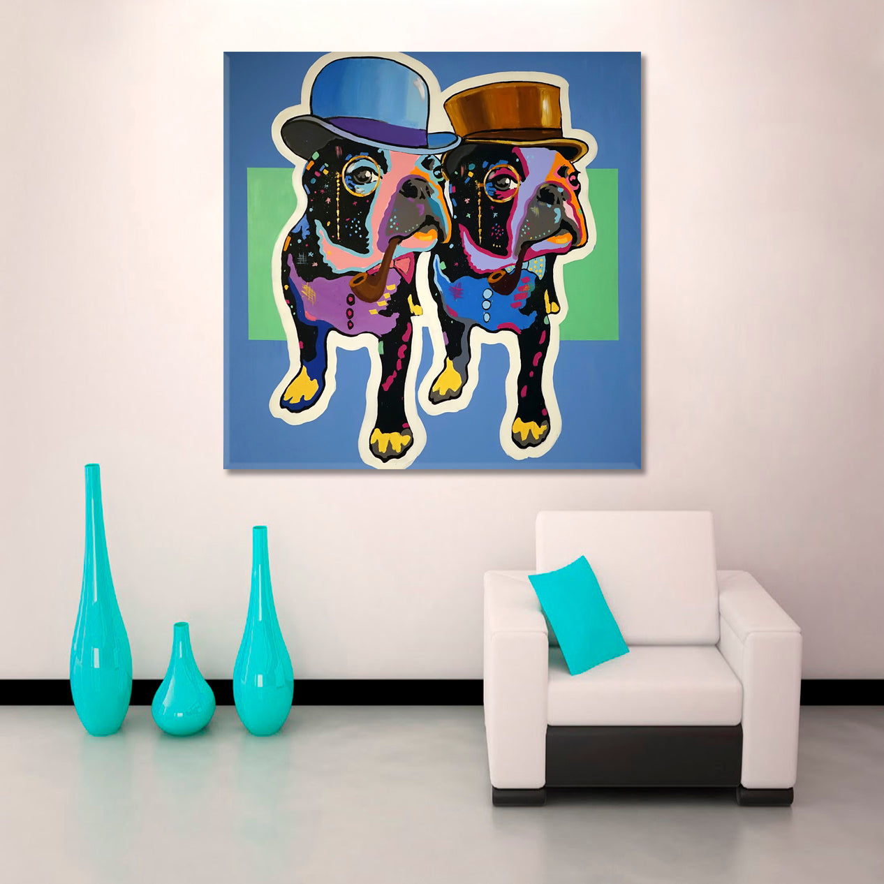 HIPSTER | Funny Hipster French Bulldog Bosses Canvas Print - Square Animals Canvas Print Artesty   