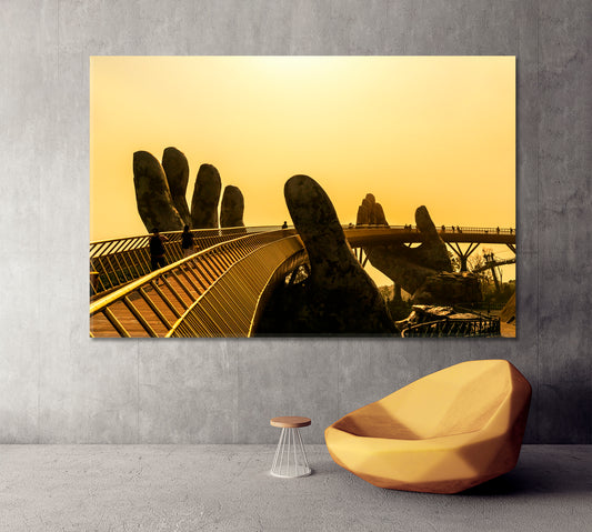 Golden Bridge Lifted by Two Giant Hands Ba Na mountain Hill in Danang Vietnam Famous Landmarks Artwork Print Artesty 1 panel 24" x 16" 