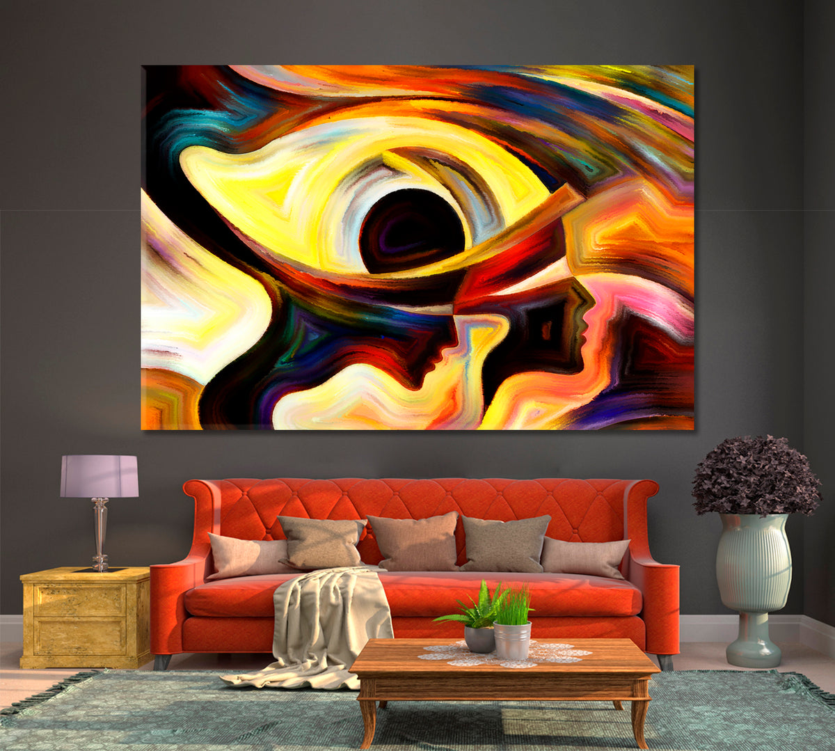 Precognition Abstract Allegory Human Profile and Eye Consciousness Art Artesty 1 panel 24" x 16" 