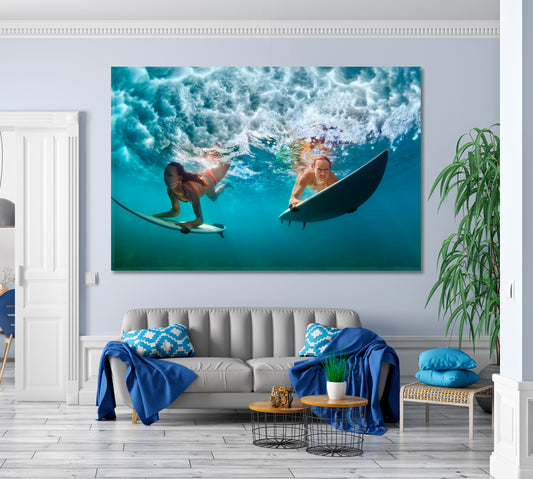 WATER SPORT Surfer Ocean Sea Big Wave Extreme Surfing Dive Nautical, Sea Life Pattern Art Artesty   