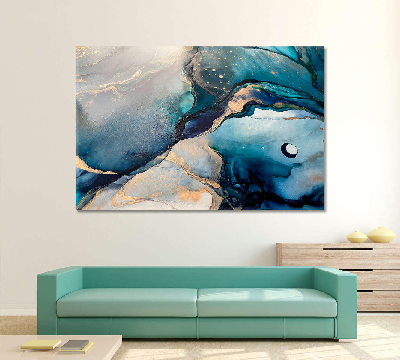 LIGHT BLUE Abstract Marble Acrylic Fluid Art Fluid Art, Oriental Marbling Canvas Print Artesty   