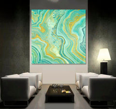 MINT GREEN ONYX Jade Agate Marble Slab Gold Glitter Veins Wavy Lines Fluid Art, Oriental Marbling Canvas Print Artesty   