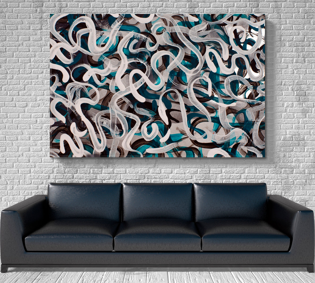 INSPIRED BY POLLOCK Turquoise Brown White Gray Strokes Modern Art Contemporary Art Artesty   