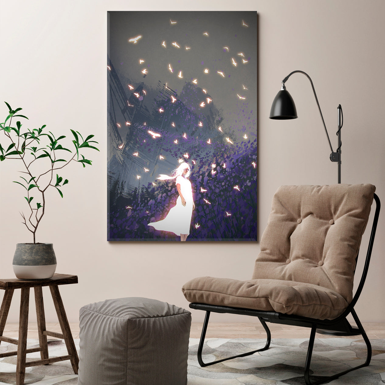 Glowing Woman And Birds Fantasy Unique Mysterious Artwork Surreal Fantasy Large Art Print Décor Artesty   