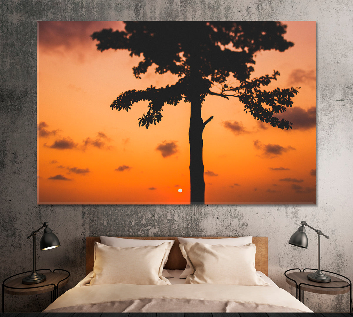 EXOTIC SAVANNAH Amazing Romantic Colorful Red Sunset Tropical Landscape Canvas Print Nature Wall Canvas Print Artesty 1 panel 24" x 16" 