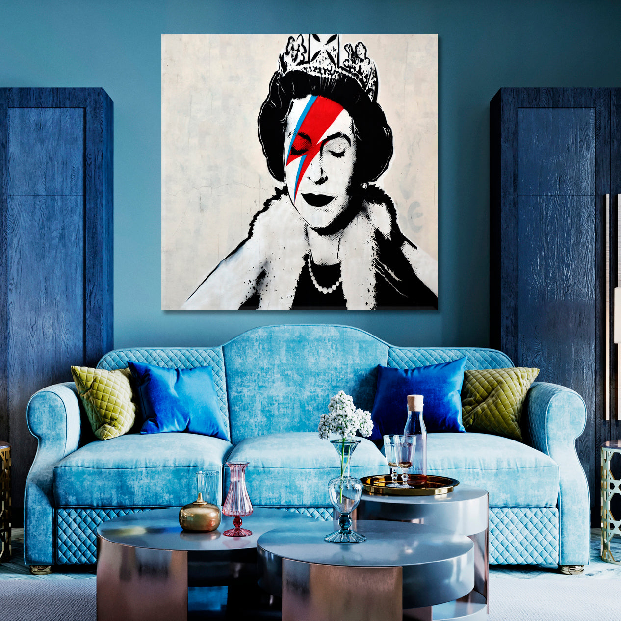 INSPIRED BY BANKSY Queen, Best Street Art Graffiti Bristol UK Canvas Print - Square Street Art Canvas Print Artesty   