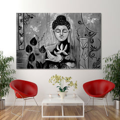 Spiritual Lord Buddha Meditate Black & White Religious Modern Art Artesty 1 panel 24" x 16" 