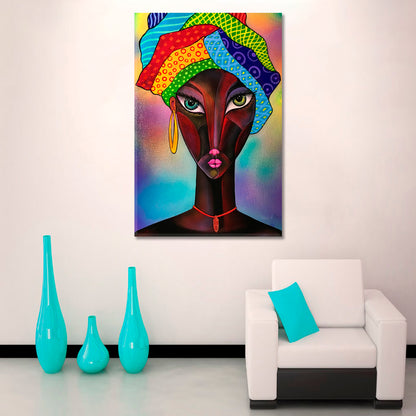 WOMAN IN TURBAN VIVID Trippy Abstract Cubism Cubist Trendy Large Art Print Artesty   