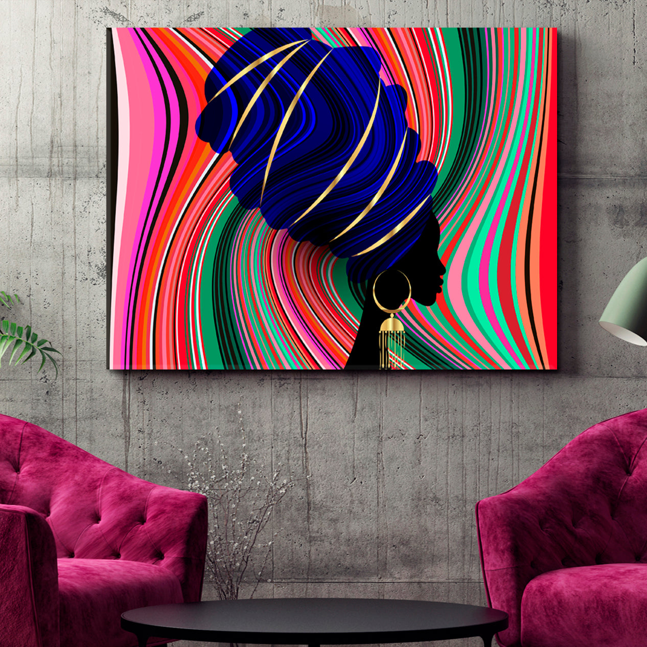 Multicolor Vibrant African Woman in Turban Portrait African Style Canvas Print Artesty 1 panel 24" x 16" 