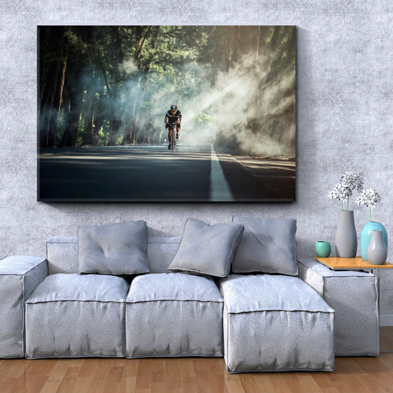 MORNING Cyclist Riding Bike Scenery Landscape Fine Art Print Artesty 1 panel 24" x 16" 