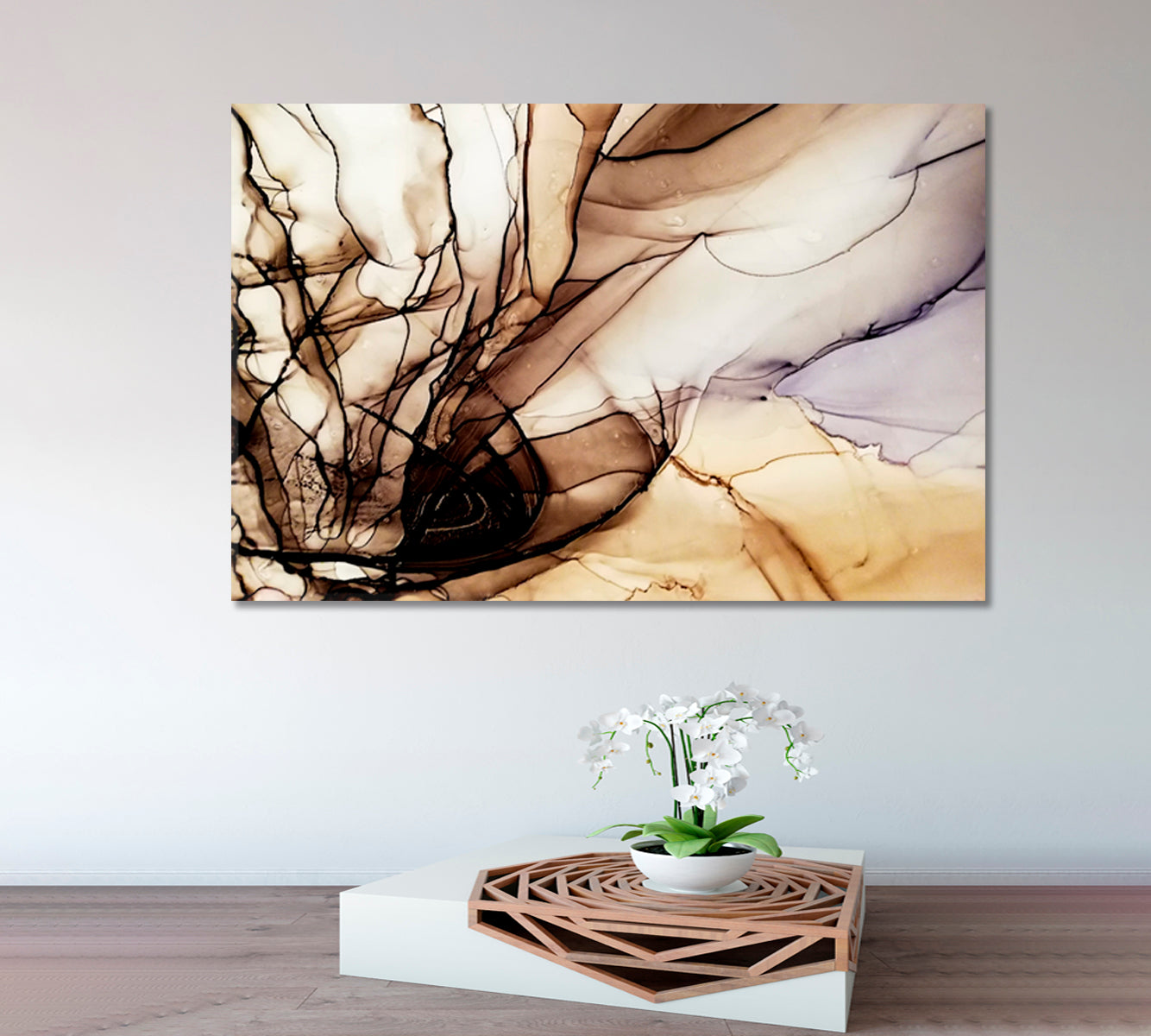 Brown Marble Ink Design Flowing Waves Marbled Blurred Translucent Fluid Art, Oriental Marbling Canvas Print Artesty   