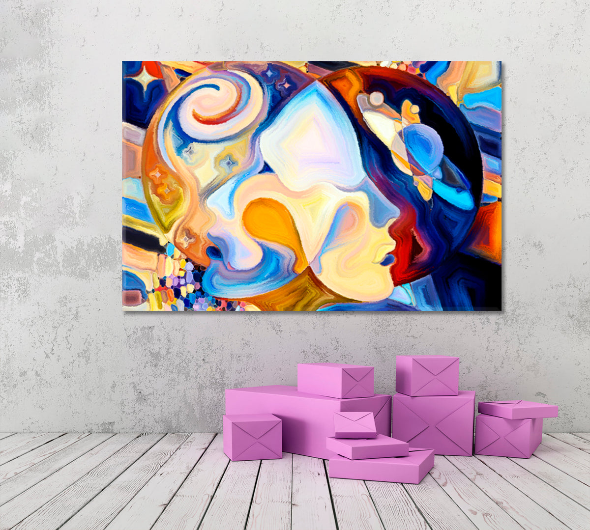 MALE AND FEMALE Abstract Multicolor Shapes Consciousness Art Artesty 1 panel 24" x 16" 