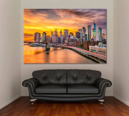 Brooklyn Bridge After Sunset New York Poster Famous Landmarks Artwork Print Artesty   