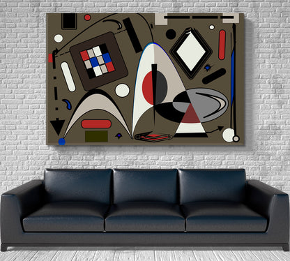 KANDINSKY WORLD Fancy Curved Geometric Shapes Red Brown Tones Abstract Art Print Artesty   