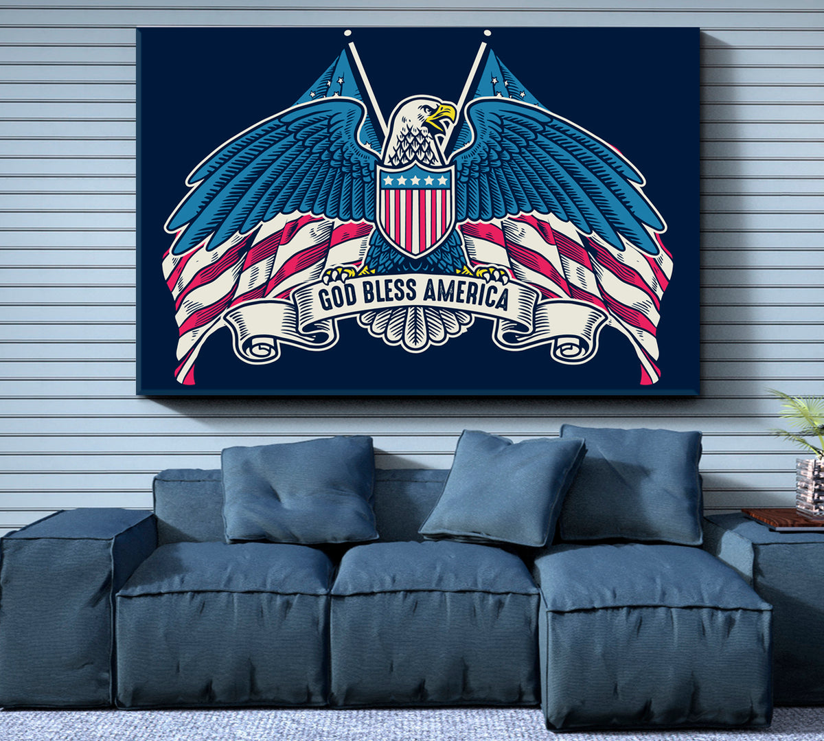 GOD BLESS AMERICA Eagle Wings American Flag Vintage Style Poster Posters, Flags Giclee Print Artesty 1 panel 24" x 16" 