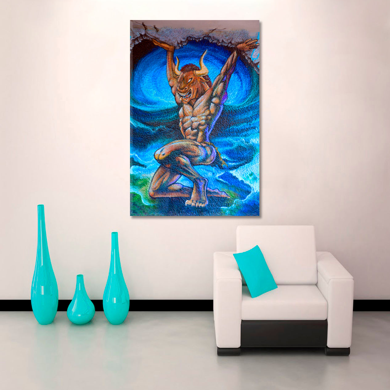 MONTREAL MINOTAUR Popular Graffiti Urban Street Art Montreal Canada Canvas Print - Vertical Street Art Canvas Print Artesty   