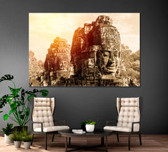 Ancient Bayon Castle Angkor Thom Cambodia Vintage Style Canvas Print Religious Modern Art Artesty   