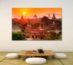 MAJESTIC TEMPLE Asian Pagoda Mandalay Myanmar Religious Architecture Landscape Sunset Asian Style Canvas Print Wall Art Artesty   