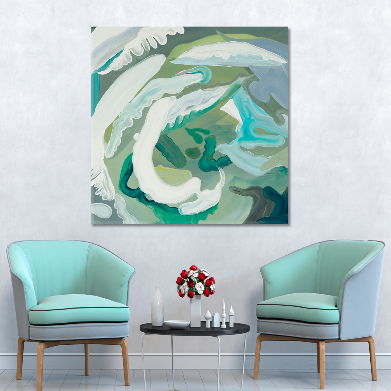 Modern Abstract Contemporary Teal Turquoise Mint Abstract Art Print Artesty 1 Panel 12"x12" 