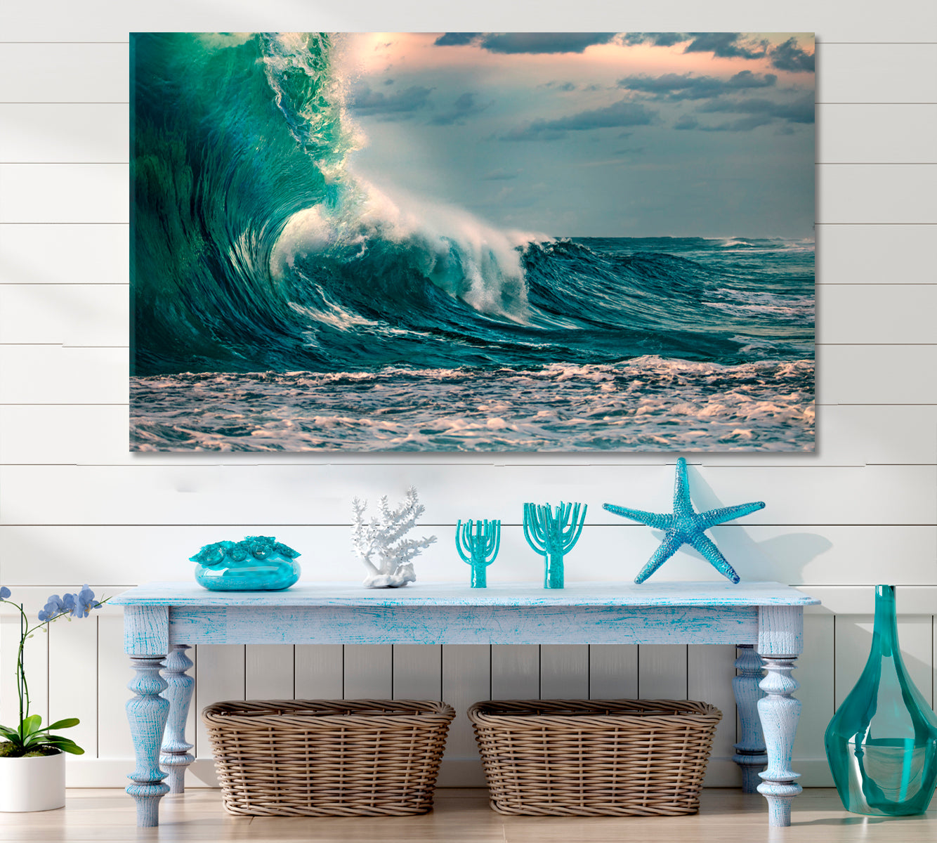 Storm Huge Ocean Wave Nautical, Sea Life Pattern Art Artesty 1 panel 24" x 16" 