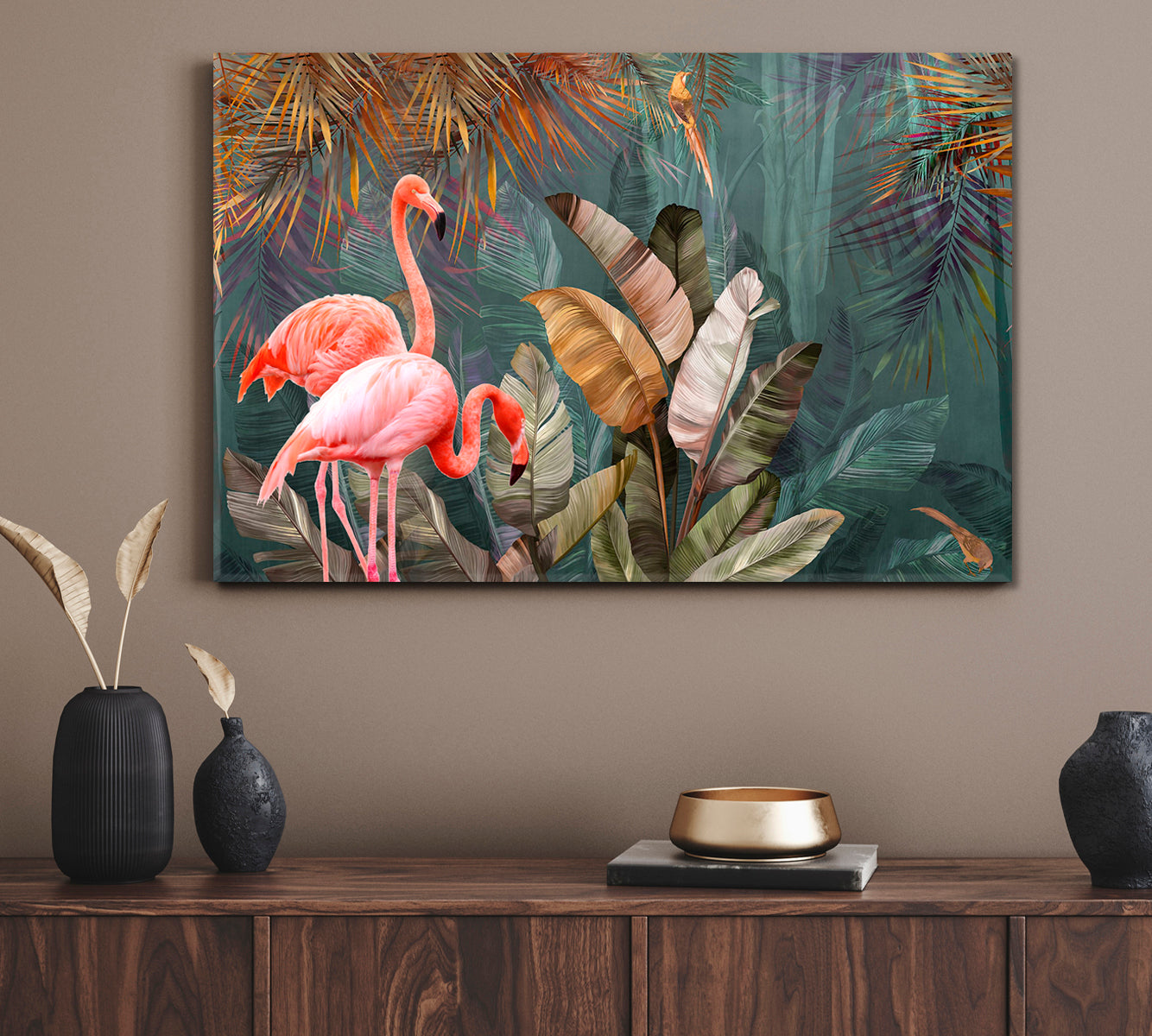 Flamingo And Tropical Jungle Rainforest Pattern Poster Tropical, Exotic Art Print Artesty   