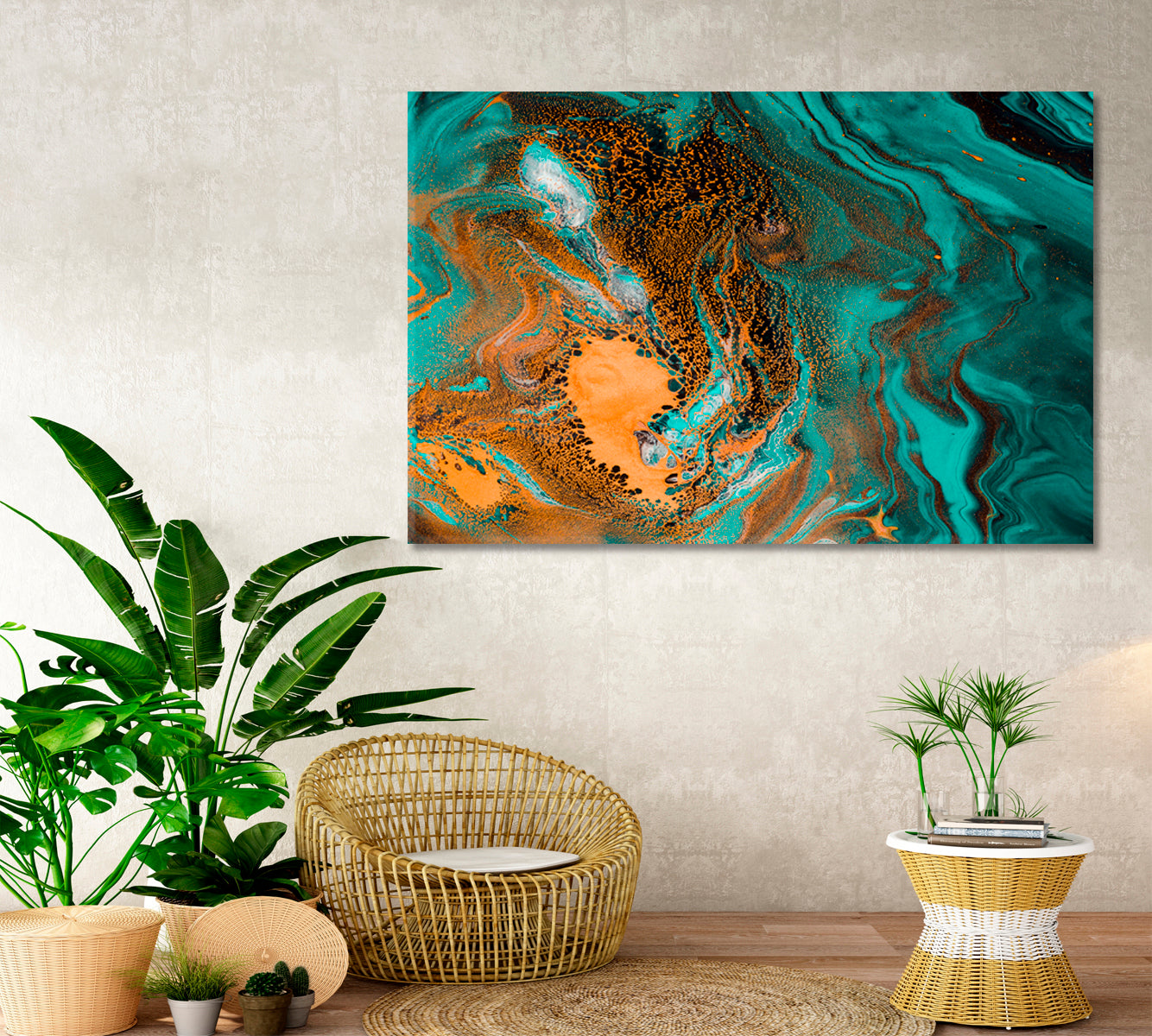 Emerald Green Marble Ink Color Pattern Creation Fluid Art, Oriental Marbling Canvas Print Artesty   