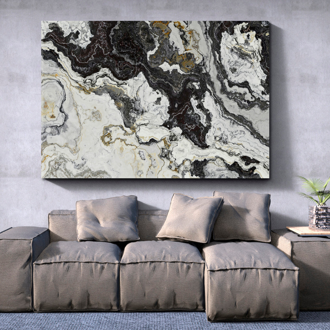 Black White Marble Pattern Curly Grey Veins Abstract Marble Oriental Art Print Canvas Artesty 1 panel 24" x 16" 