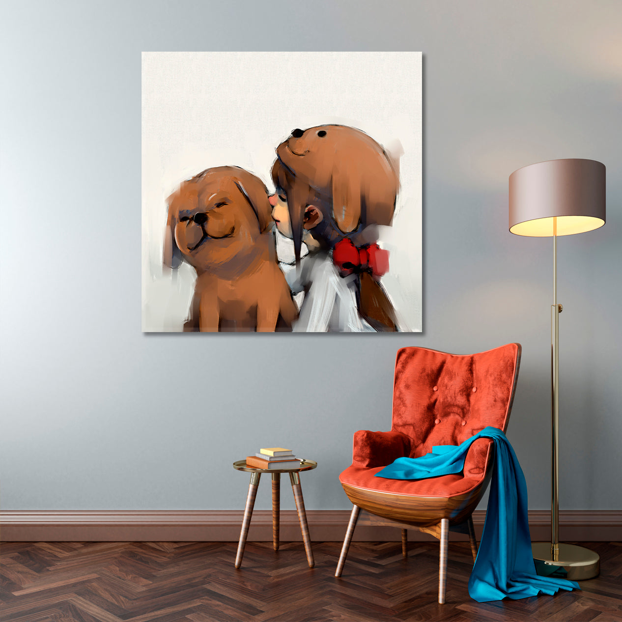 Cute Girl And Little Dog Sweet Art For Kids Kids Room Canvas Art Print Artesty   