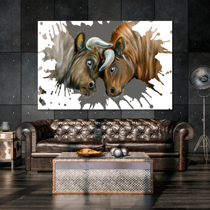 CHARGING BULLS Business Power Concept Market Stock Exchange Finance Metal Ox Year 2021 Animals Canvas Print Artesty 1 panel 24" x 16" 