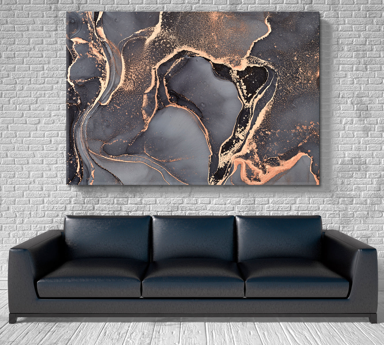 Gray Marble Natural luxurious Abstract Fluid Ink Painting Fluid Art, Oriental Marbling Canvas Print Artesty   