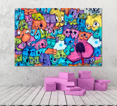 Colorful Montreal Cats Abstract Graffiti Painting Animals Canvas Print Artesty   