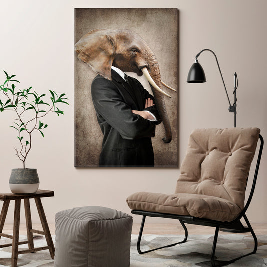 Man Elephant Head Vintage Style Art Office Wall Art Canvas Print Artesty 1 Panel 16"x24" 