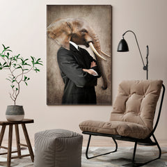 Man Elephant Head Vintage Style Art Office Wall Art Canvas Print Artesty 1 Panel 16"x24" 