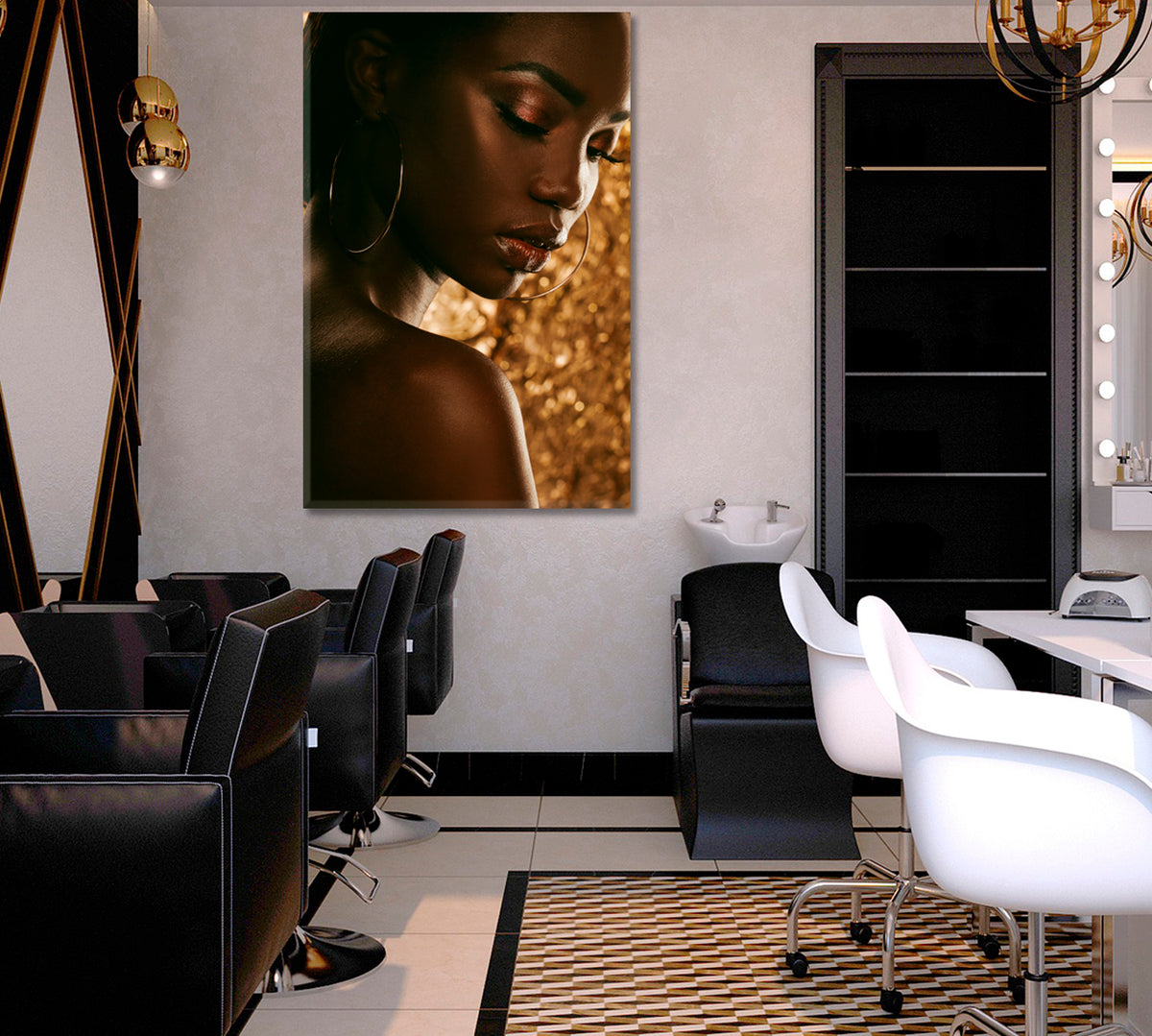Stunning African American Woman Golden Background People Portrait Wall Hangings Artesty 1 Panel 16"x24" 