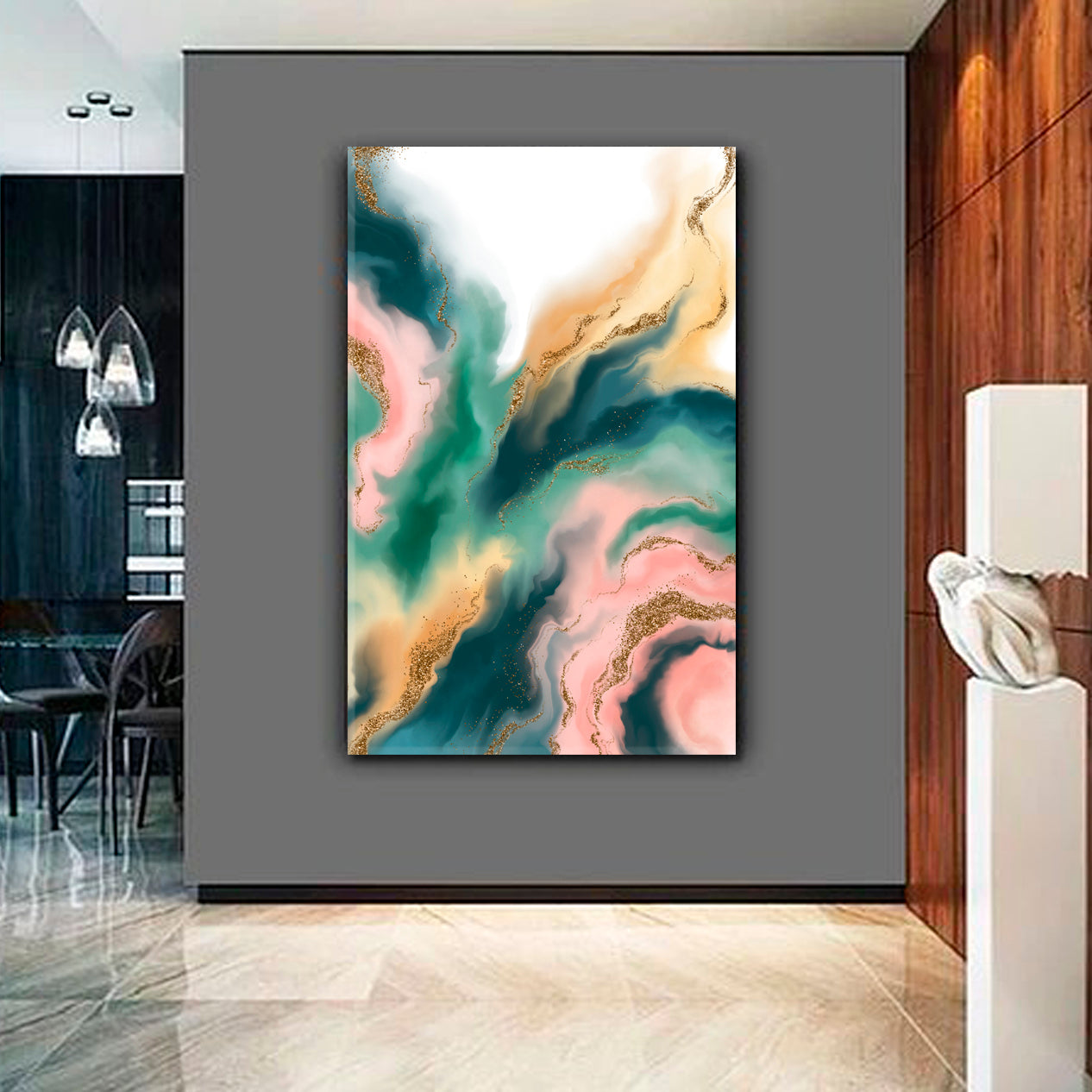 Extra Special Luxurious Contemporary Abstract Vibrant Marble Liquid Flow Shapes  - Vertical Fluid Art, Oriental Marbling Canvas Print Artesty   