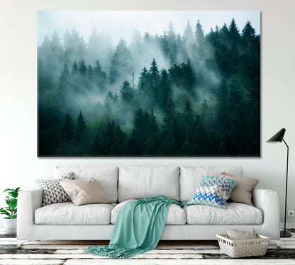 Misty Mountains Slopes Landscape Foggy Fir Forest Canvas Print Scenery Landscape Fine Art Print Artesty   