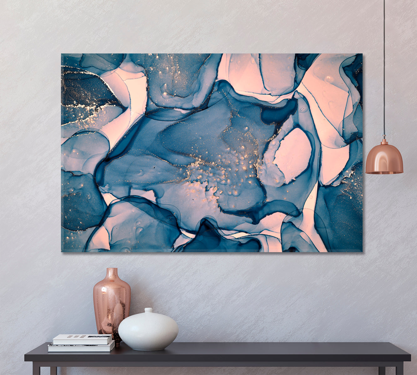 Oriental Marble Abstract Blue Fluid Art, Oriental Marbling Canvas Print Artesty   