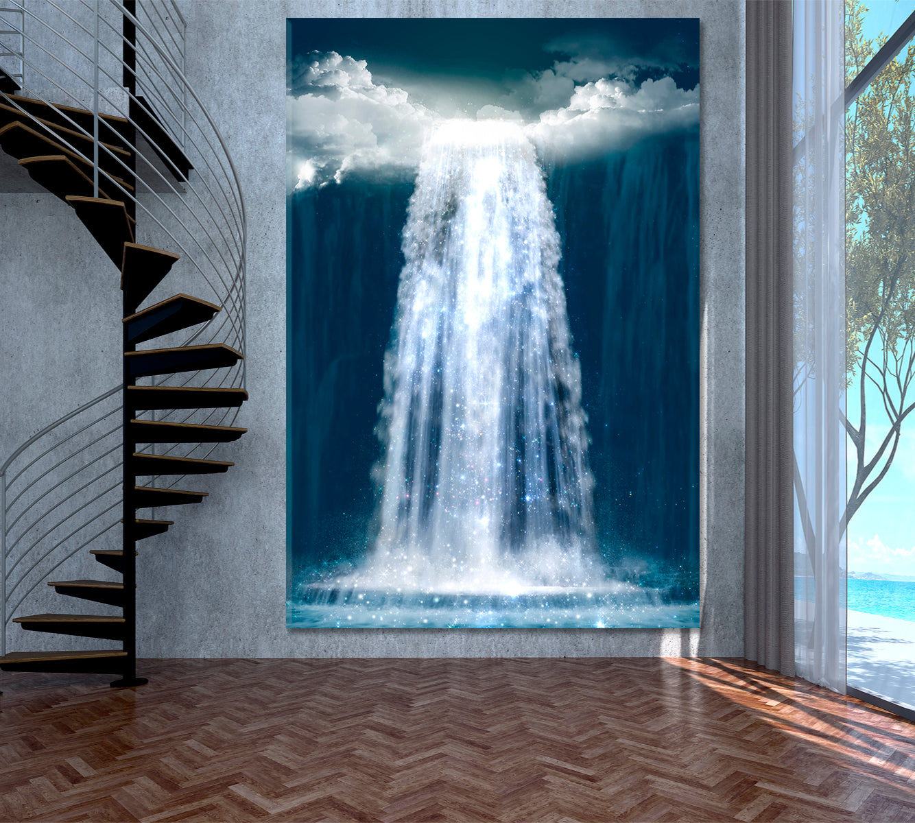 UNREAL Fantasy Waterfall Falls From Heaven Mesmerizing Magical Scenic | Vertical Surreal Fantasy Large Art Print Décor Artesty   