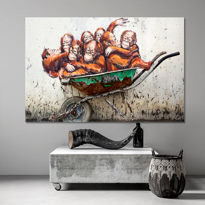 GRAFFITI Orangutans in a Wheelbarrow Street Art Canvas Print Street Art Canvas Print Artesty   