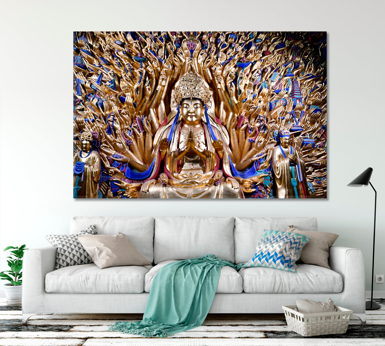 AVALOKITESVARA  Thousand Hand Goddess of Mercy Guan Yin Statue Religious Modern Art Artesty 1 panel 24" x 16" 