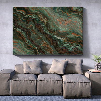 MALACHITE Green Marble Pattern Veins Abstract Fluid Art, Oriental Marbling Canvas Print Artesty 1 panel 24" x 16" 