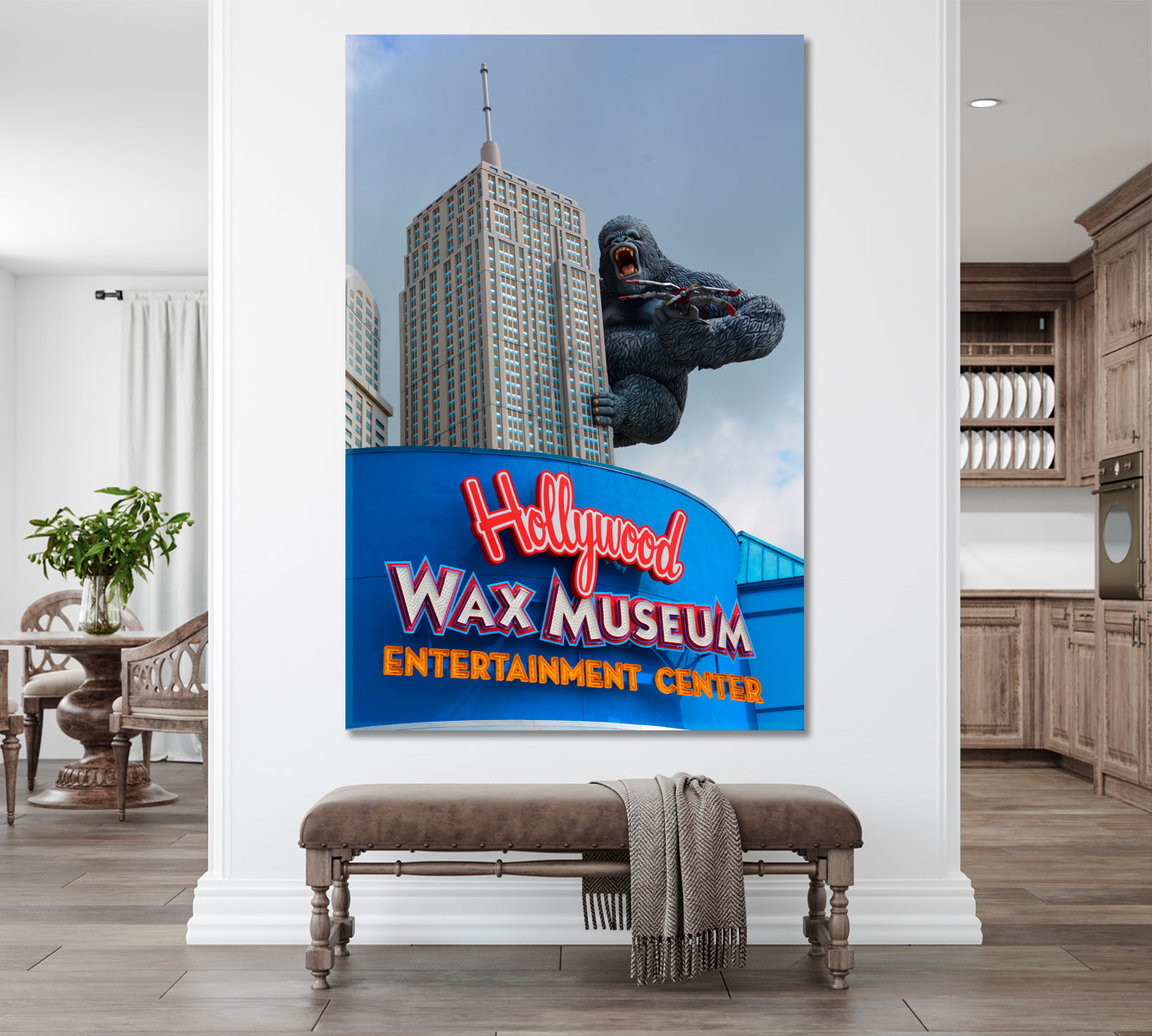 KING KONG Climbing Up Empire State Building Photo Canvas Print | Vertical Famous Landmarks Artwork Print Artesty   