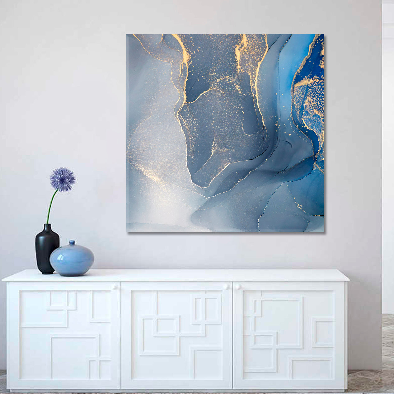 ABSTRACT MARBLE Tender Blue Modern Art Fluid Art, Oriental Marbling Canvas Print Artesty   