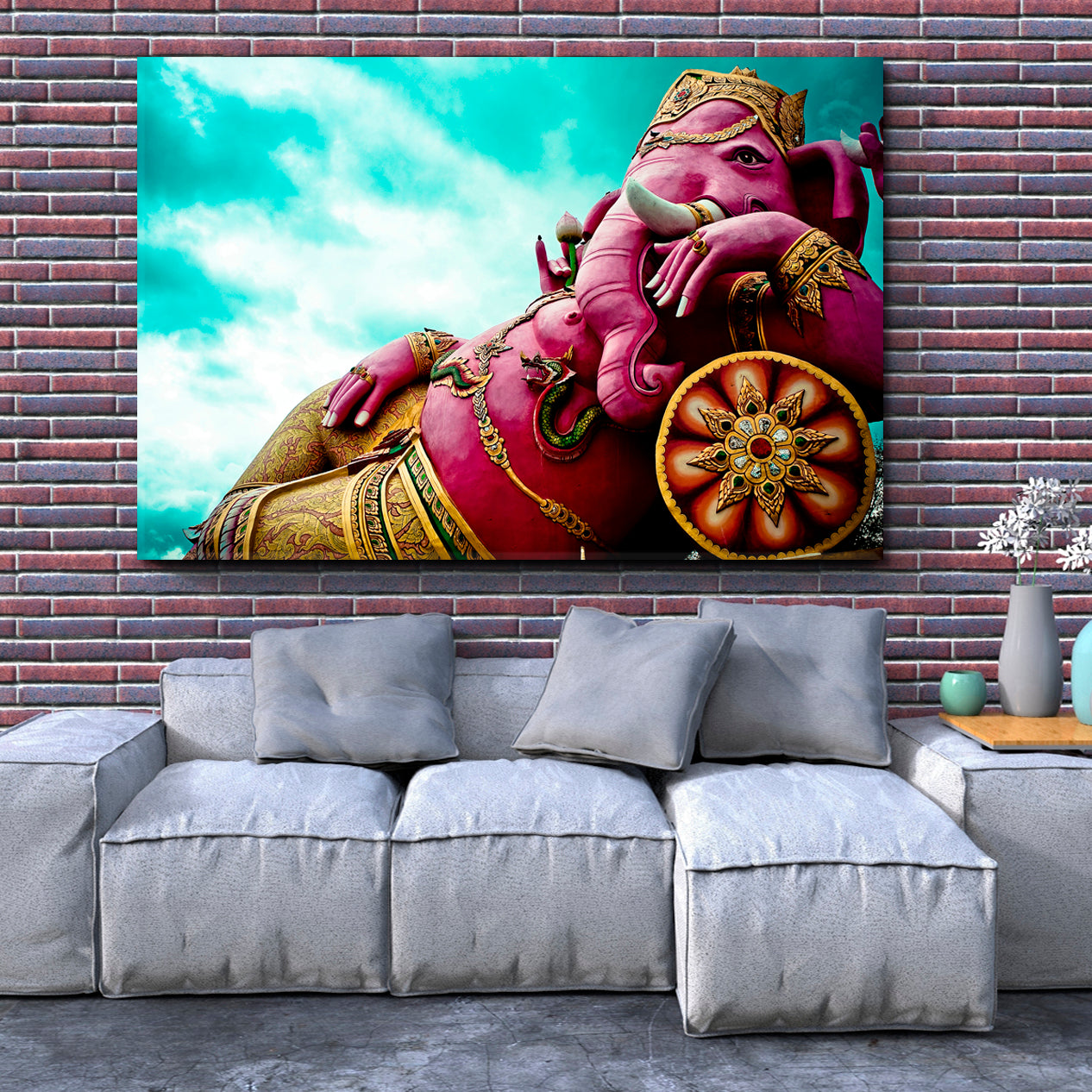 Ganesha India God Pink Elephant Buddha Religious Modern Art Artesty   