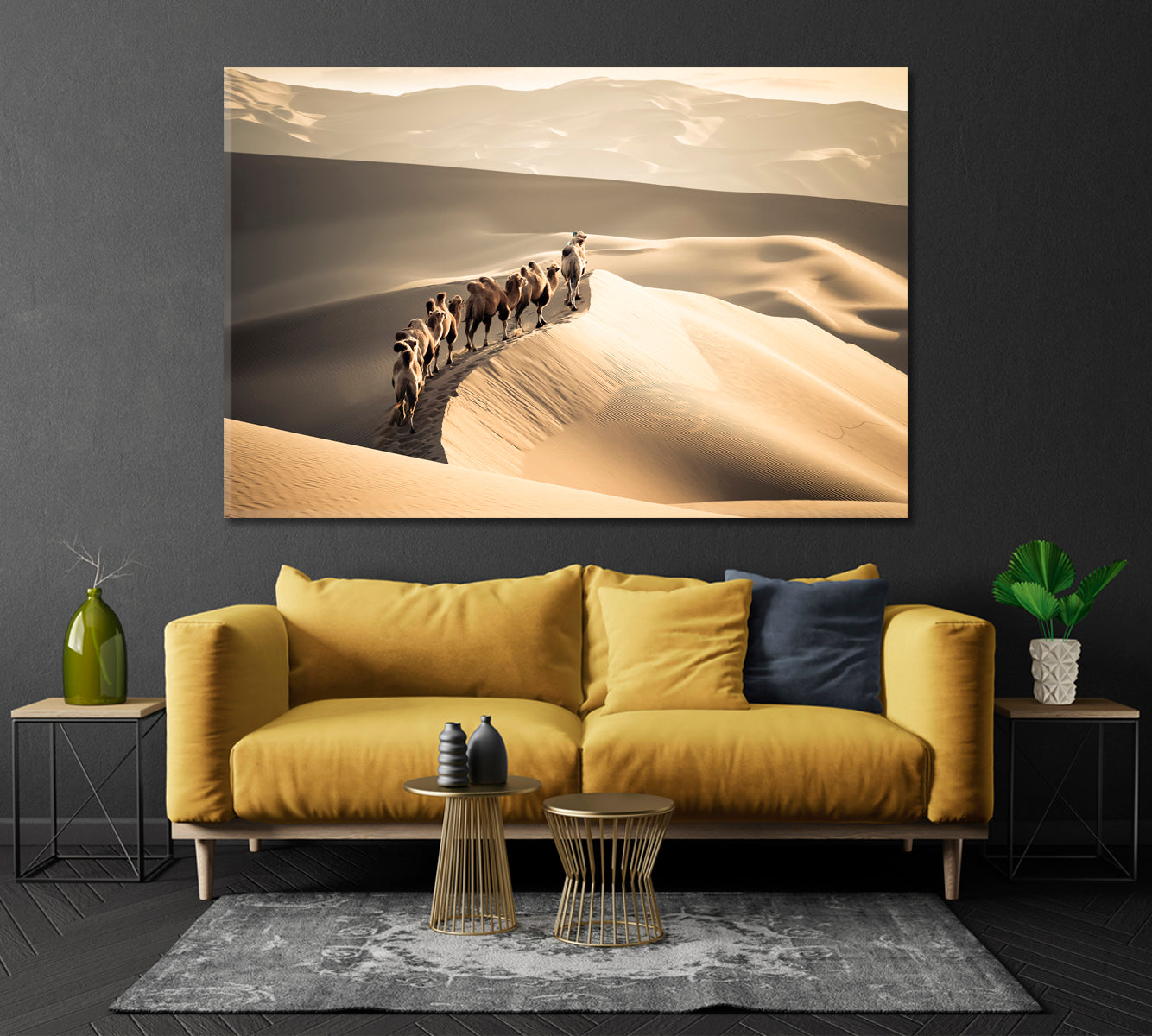 CAMELS Sand Dunes Desert Landscape Scenery Landscape Fine Art Print Artesty 1 panel 24" x 16" 