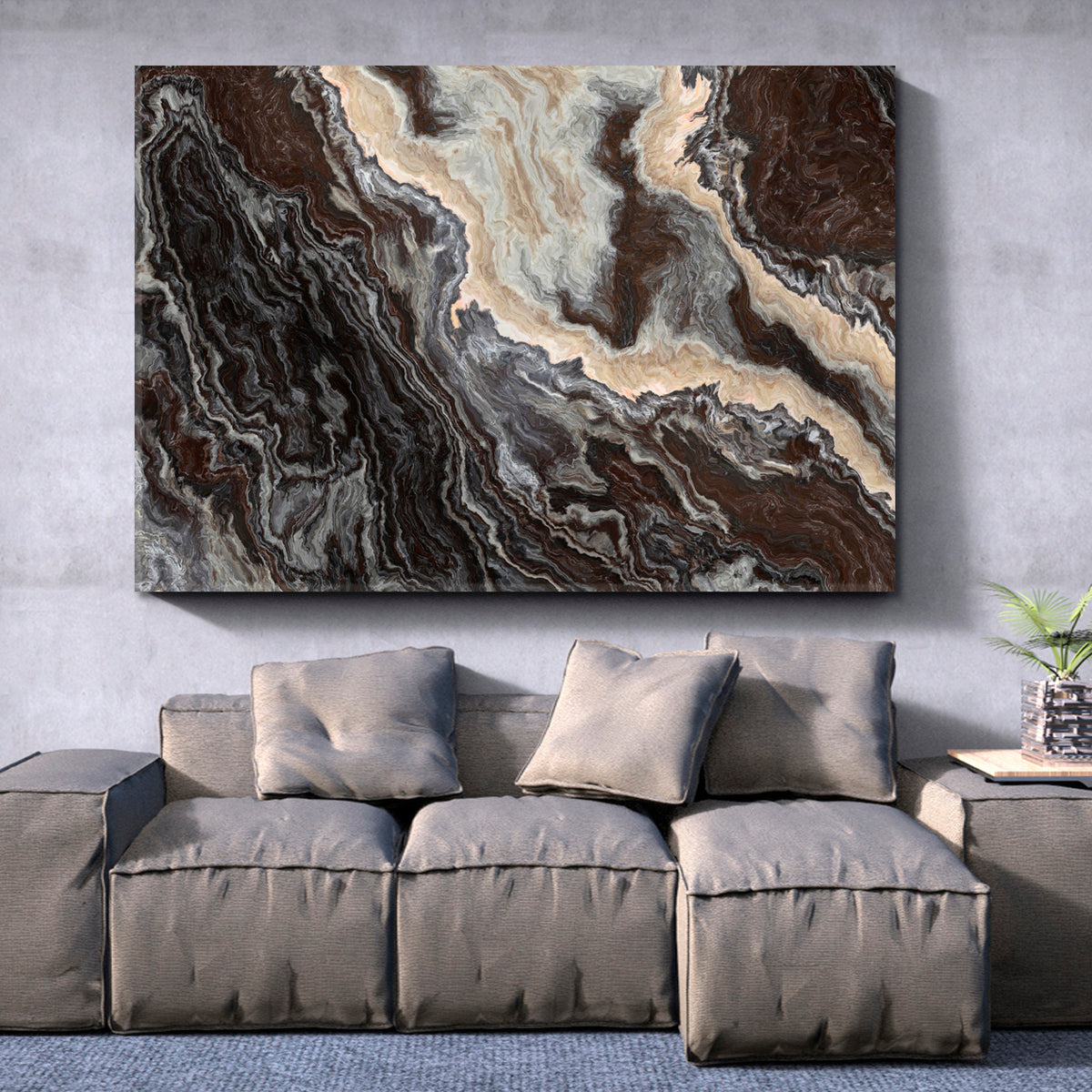 MARBLE Pattern Curly Grey Black Brown Veins Abstract Abstract Art Print Artesty 1 panel 24" x 16" 