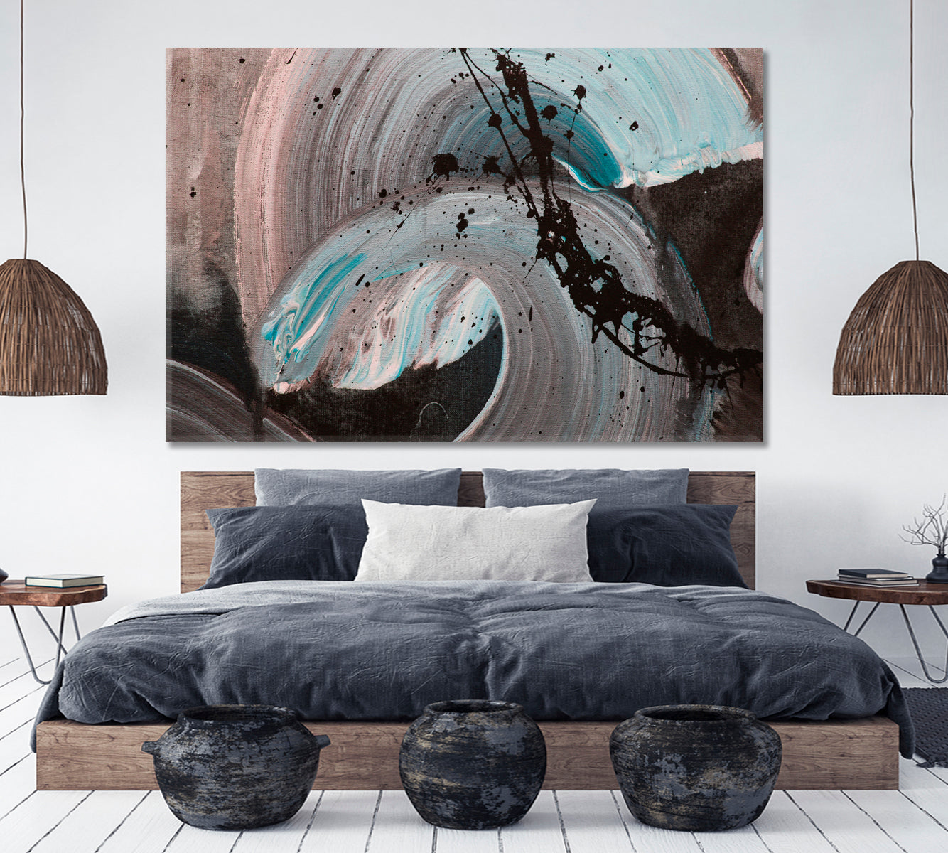 Brown Beige Turquoise Brush Strokes Modern Abstract Trendy Artwork Abstract Art Print Artesty   